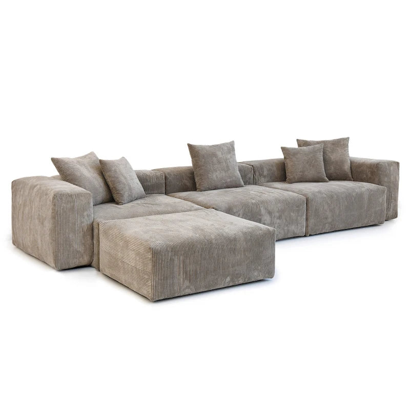 Divano componibile a L oversize in velluto a coste 142 con pouf, classico e profondo