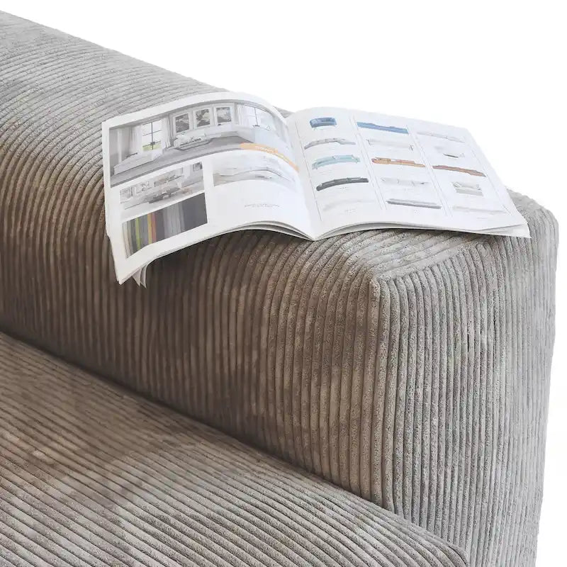 Divano componibile a L oversize in velluto a coste 142 con pouf, classico e profondo
