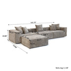 Divano componibile a L oversize in velluto a coste 142 con pouf, classico e profondo