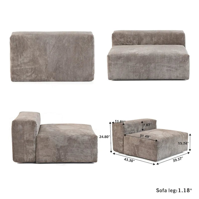 Divano componibile a L oversize in velluto a coste 142 con pouf, classico e profondo
