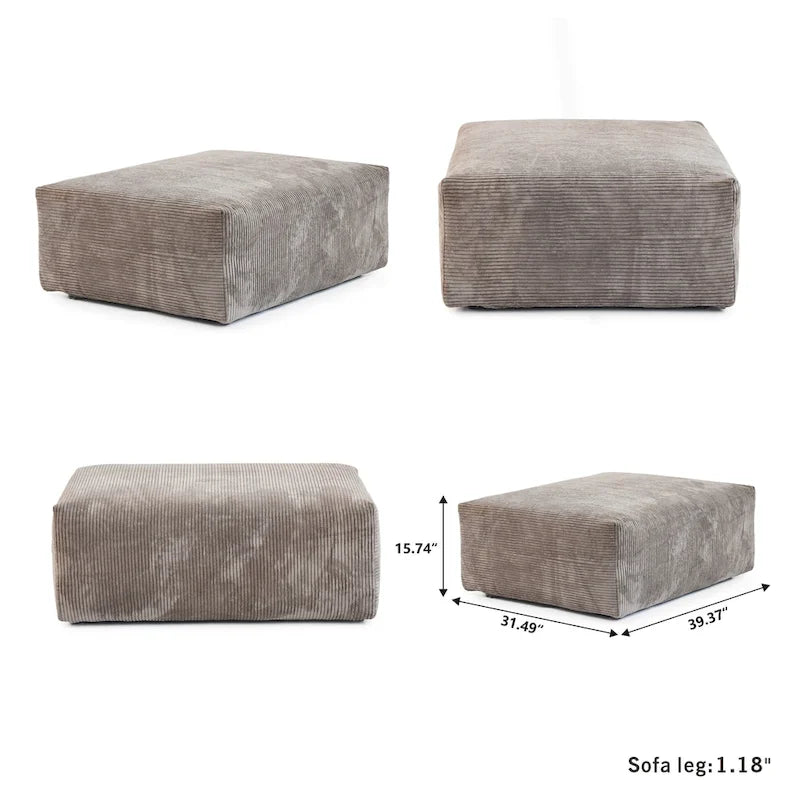 Divano componibile a L oversize in velluto a coste 142 con pouf, classico e profondo