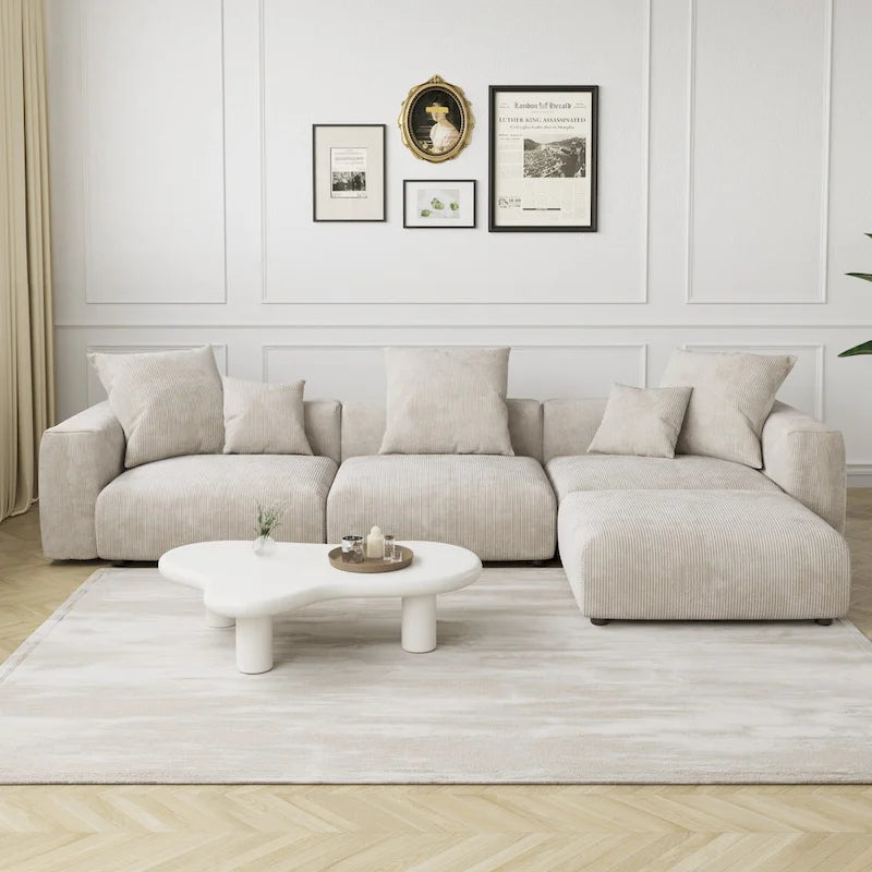 Divano componibile a L oversize in velluto a coste 142 con pouf, classico e profondo