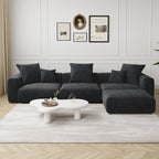 Divano componibile a L oversize in velluto a coste 142 con pouf, classico e profondo