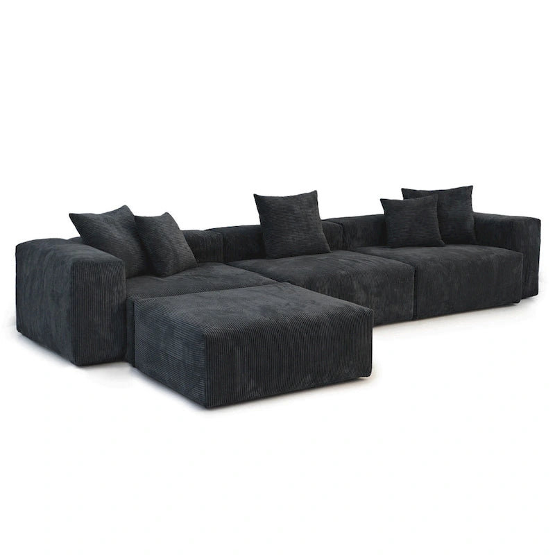 Divano componibile a L oversize in velluto a coste 142 con pouf, classico e profondo