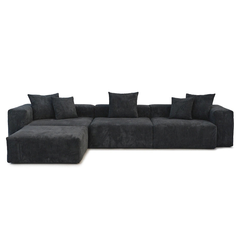 Divano componibile a L oversize in velluto a coste 142 con pouf, classico e profondo