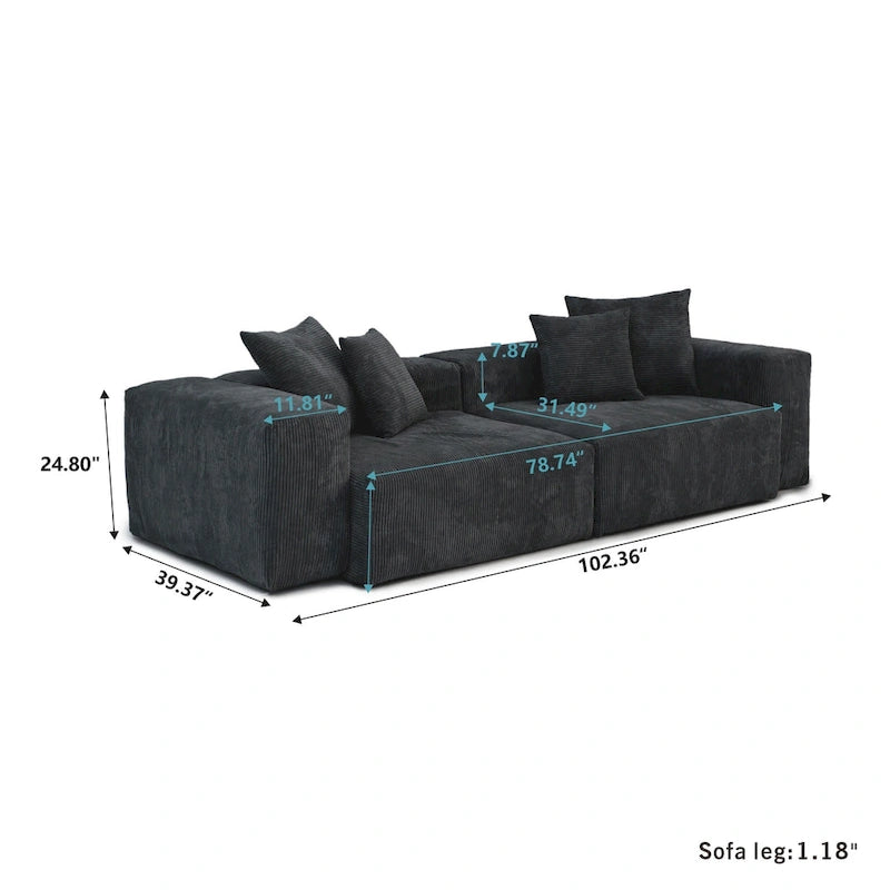 Divano componibile a L oversize in velluto a coste 142 con pouf, classico e profondo