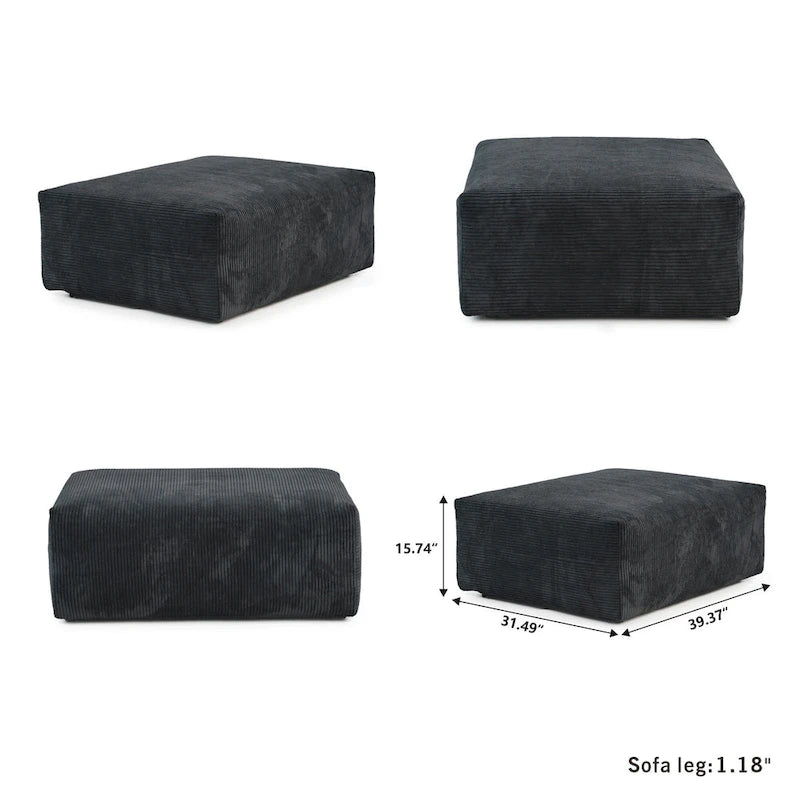 Divano componibile a L oversize in velluto a coste 142 con pouf, classico e profondo