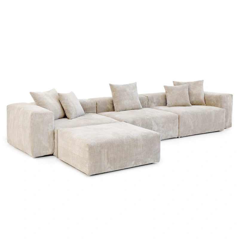 Divano componibile a L oversize in velluto a coste 142 con pouf, classico e profondo