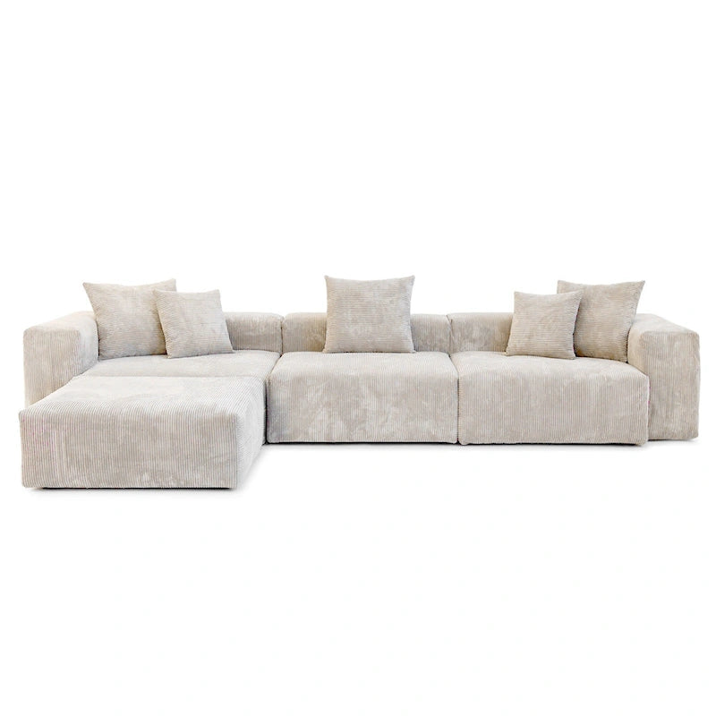 Divano componibile a L oversize in velluto a coste 142 con pouf, classico e profondo