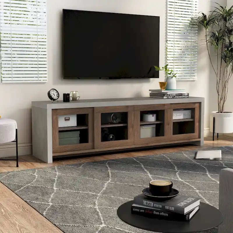 Mobile TV a Consolletta Contemporaneo in Vetro Multifunzionale da 71 Pollici con 6 Ripiani