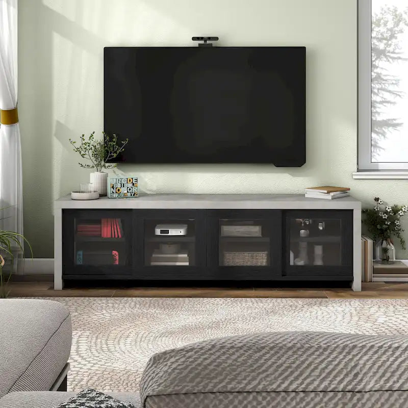 Mobile TV a Consolletta Contemporaneo in Vetro Multifunzionale da 71 Pollici con 6 Ripiani