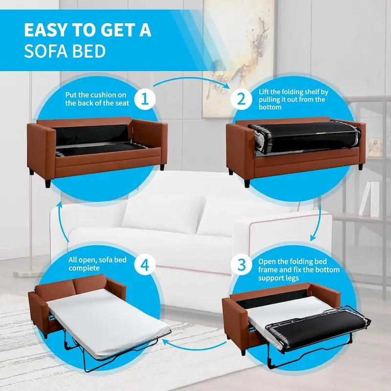 Divano Letto Estraibile — Divano Letto Moderno Convertibile 2-in-1 con Materasso e Futon