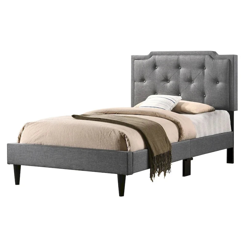 Letto Imbottito a Pannelli con Bottoni Trapuntati in Stile Transizionale — Twill di Poliestere o Similpelle