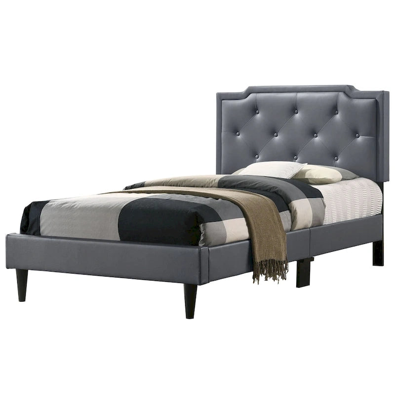 Letto Imbottito a Pannelli con Bottoni Trapuntati in Stile Transizionale — Twill di Poliestere o Similpelle