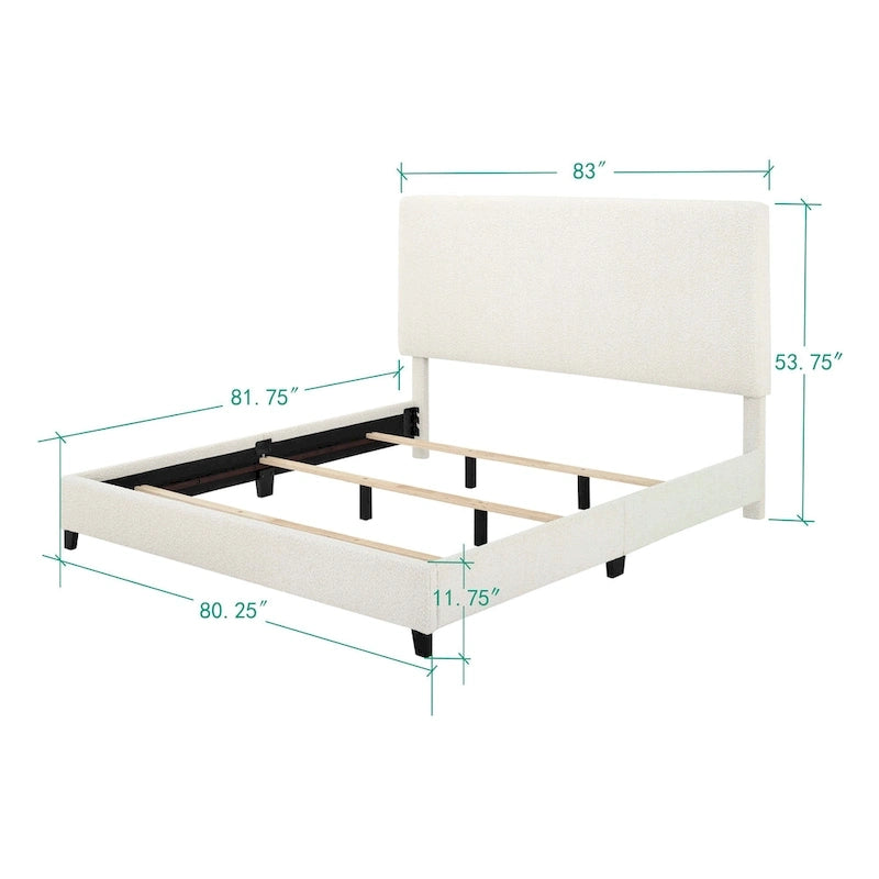 Testiera alta in bouclé bianco e letto a piattaforma imbottito — Struttura in LVL e compensato fresato CNC