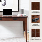 Scrivania per Computer in Stile Mission – Legno Massello, Finitura Rovere, Vassoio per Tastiera a Scomparsa