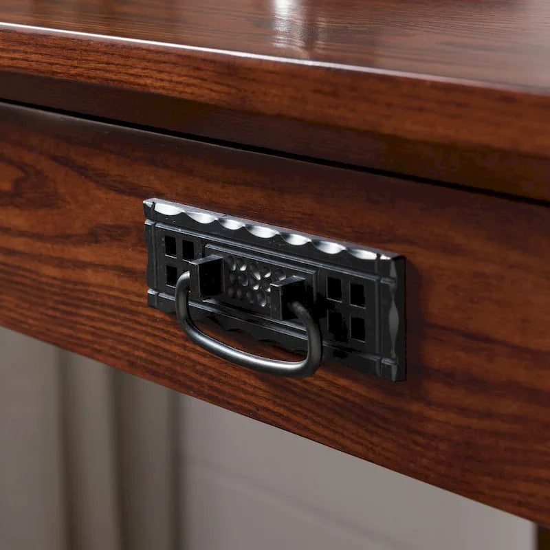 Scrivania per Computer in Stile Mission – Legno Massello, Finitura Rovere, Vassoio per Tastiera a Scomparsa