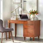 Scrivania Mid-Century Modern con 4 Cassetti e Gambe in Legno di Gomma — 3 Finiture Disponibili
