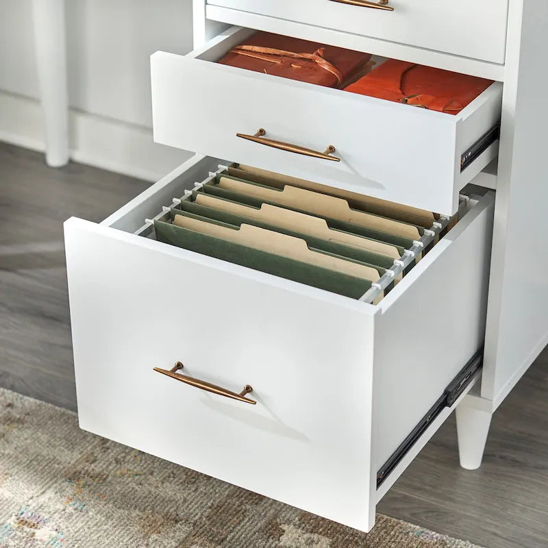 Scrivania Mid-Century Modern con 4 Cassetti e Gambe in Legno di Gomma — 3 Finiture Disponibili