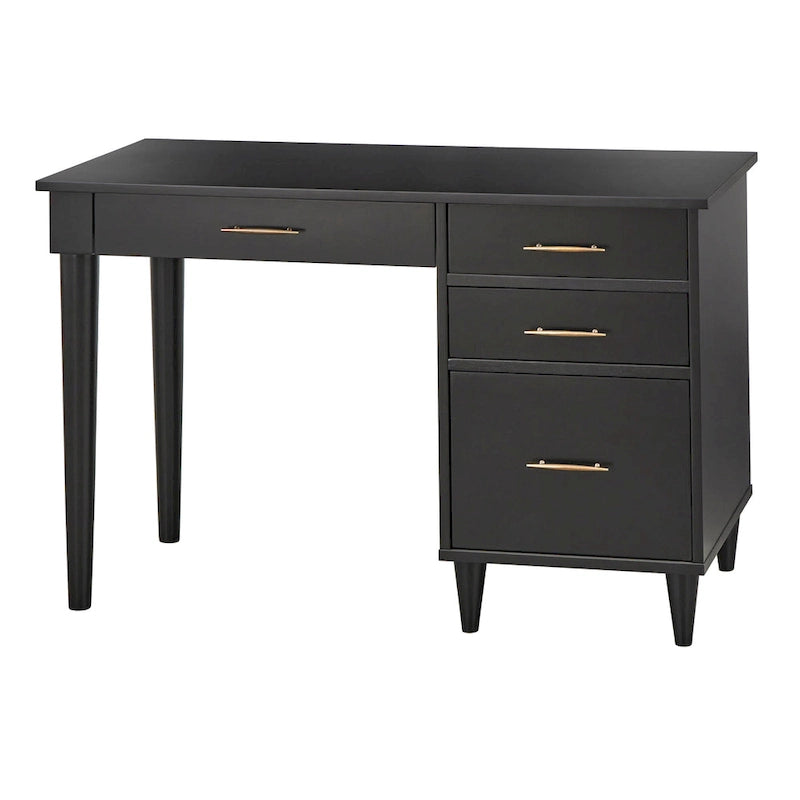 Scrivania Mid-Century Modern con 4 Cassetti e Gambe in Legno di Gomma — 3 Finiture Disponibili