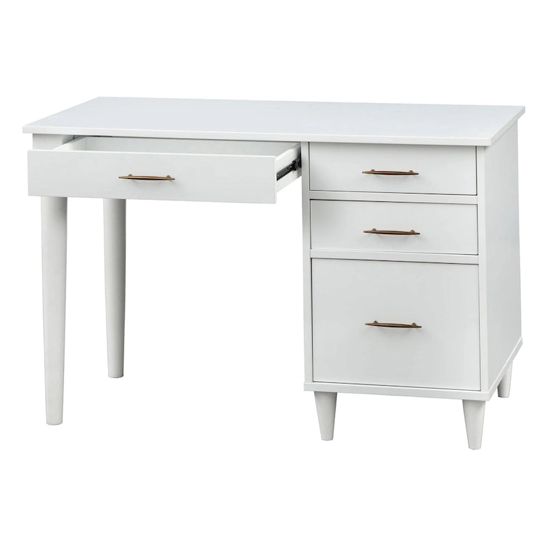 Scrivania Mid-Century Modern con 4 Cassetti e Gambe in Legno di Gomma — 3 Finiture Disponibili