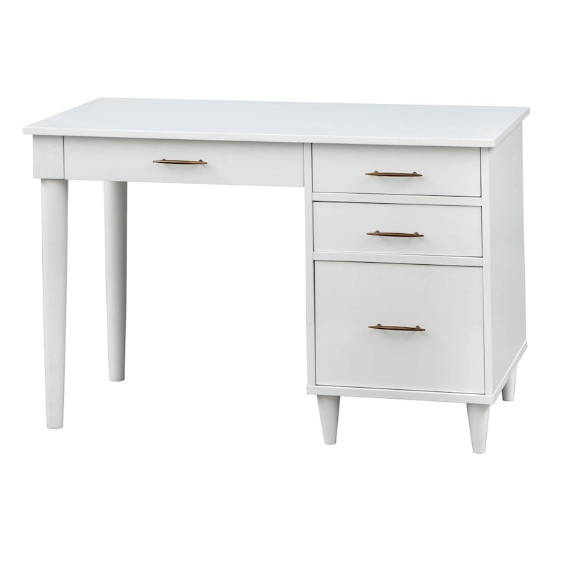 Scrivania Mid-Century Modern con 4 Cassetti e Gambe in Legno di Gomma — 3 Finiture Disponibili