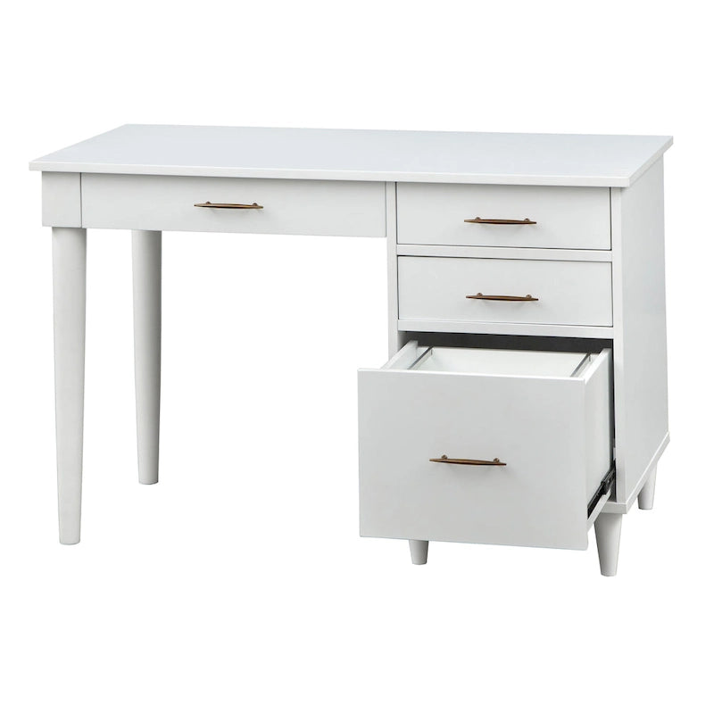 Scrivania Mid-Century Modern con 4 Cassetti e Gambe in Legno di Gomma — 3 Finiture Disponibili