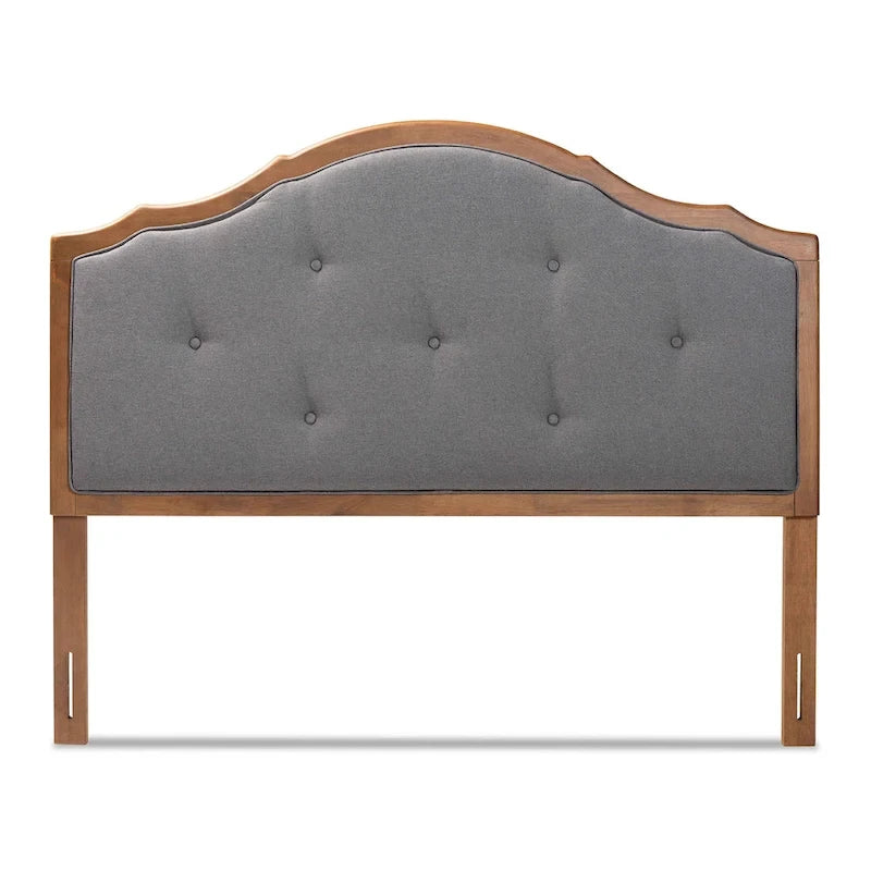 Testiera ad arco vintage classica in tessuto e legno, grigia — In gomma con bottoni a trapuntatura profonda