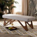 Panca a Boomerang imbottita in stile moderno di metà secolo – Tessuto in poliestere e gambe in legno di gomma