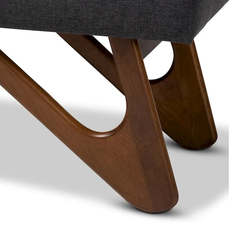 Panca a Boomerang imbottita in stile moderno di metà secolo – Tessuto in poliestere e gambe in legno di gomma