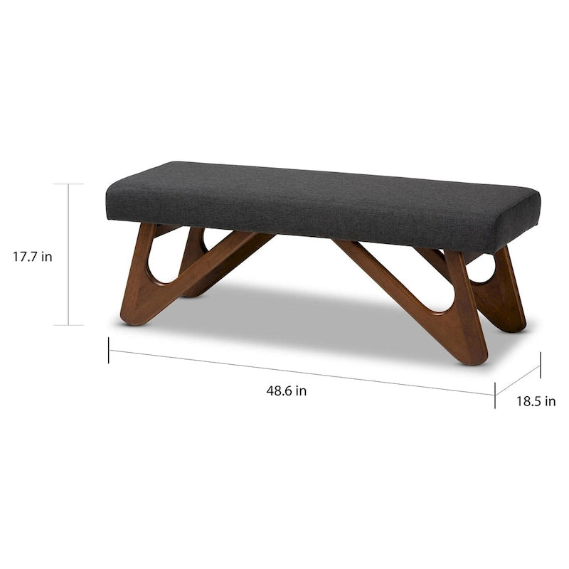 Panca a Boomerang imbottita in stile moderno di metà secolo – Tessuto in poliestere e gambe in legno di gomma