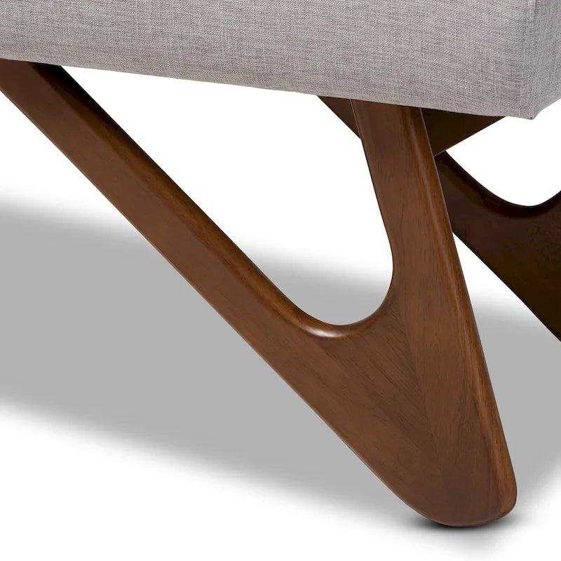 Panca a Boomerang imbottita in stile moderno di metà secolo – Tessuto in poliestere e gambe in legno di gomma