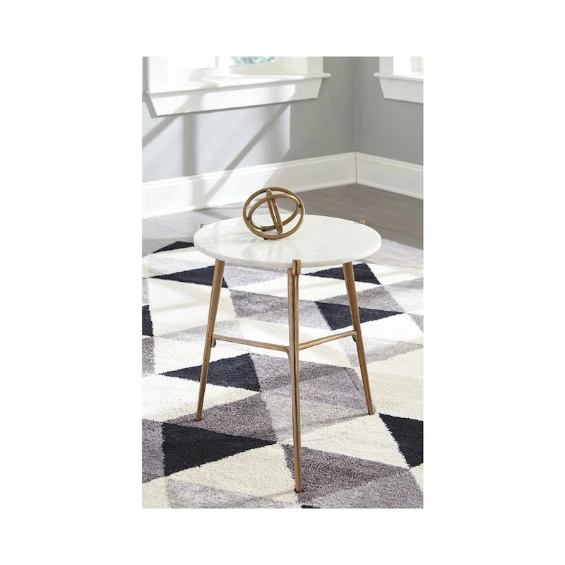 Tavolino d'appoggio Glam contemporaneo bianco e oro - Piano in marmo e base a treppiede color oro