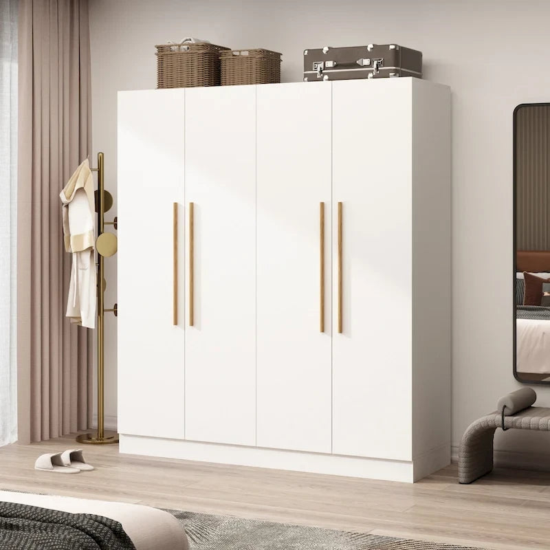 Armadio a 4 ante con asta appendiabiti, 180,00A x 160,00L cm — Bianco, Finitura Melaminica