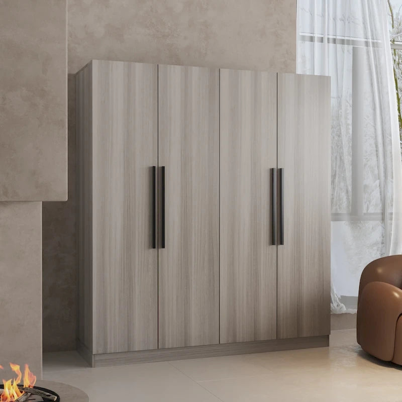 Armadio a 4 ante con asta appendiabiti, 180,00A x 160,00L cm — Bianco, Finitura Melaminica