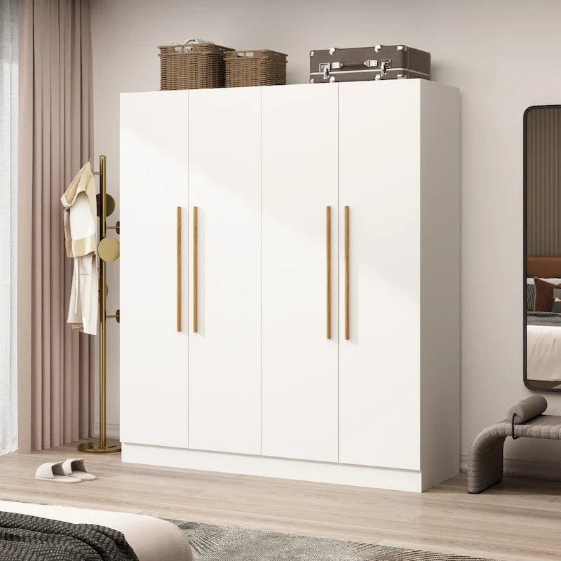 Armadio a 4 ante con asta appendiabiti, 180,00A x 160,00L cm — Bianco, Finitura Melaminica