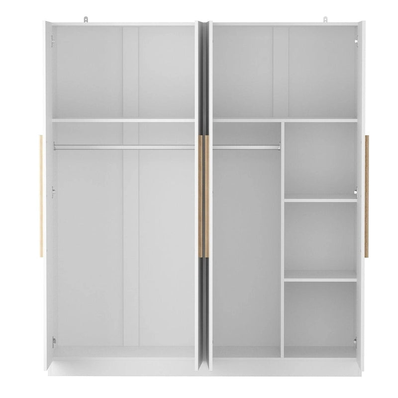 Armadio a 4 ante con asta appendiabiti, 180,00A x 160,00L cm — Bianco, Finitura Melaminica
