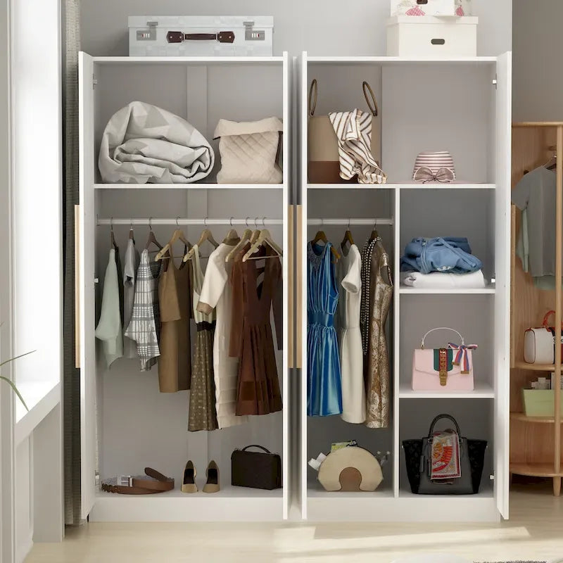 Armadio a 4 ante con asta appendiabiti, 180,00A x 160,00L cm — Bianco, Finitura Melaminica