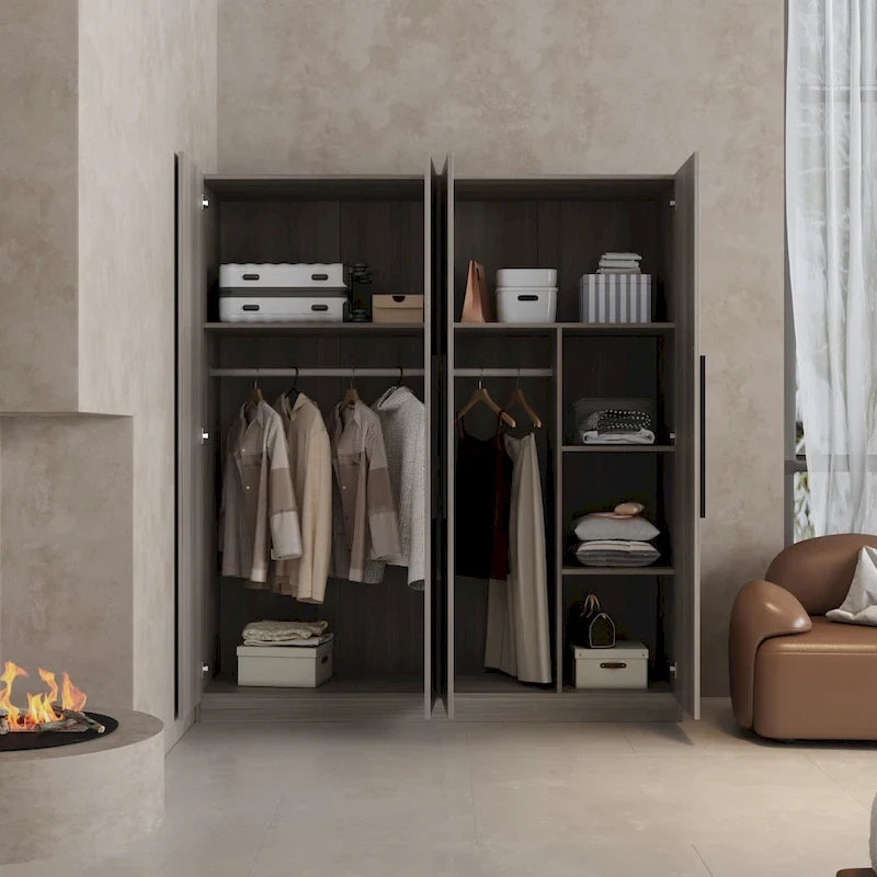 Armadio a 4 ante con asta appendiabiti, 180,00A x 160,00L cm — Bianco, Finitura Melaminica