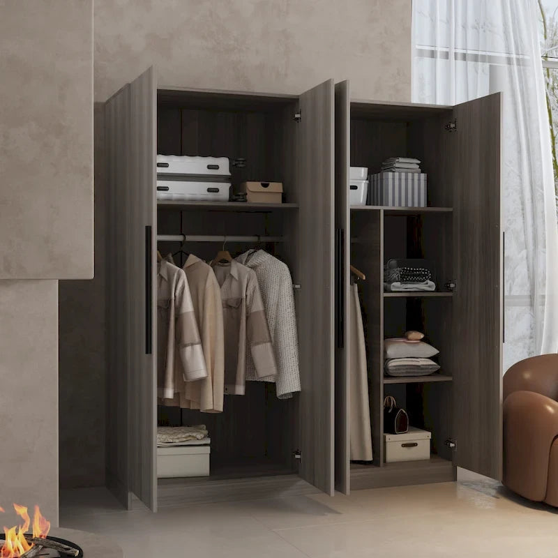 Armadio a 4 ante con asta appendiabiti, 180,00A x 160,00L cm — Bianco, Finitura Melaminica