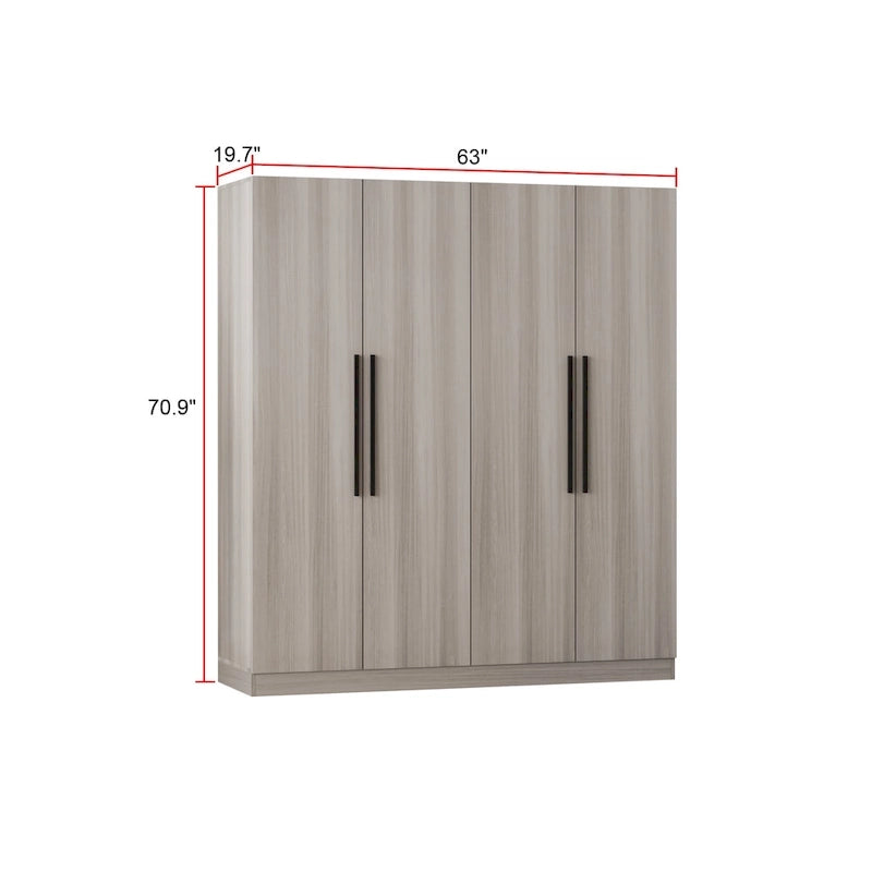 Armadio a 4 ante con asta appendiabiti, 180,00A x 160,00L cm — Bianco, Finitura Melaminica