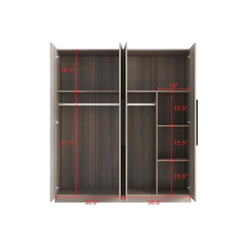 Armadio a 4 ante con asta appendiabiti, 180,00A x 160,00L cm — Bianco, Finitura Melaminica