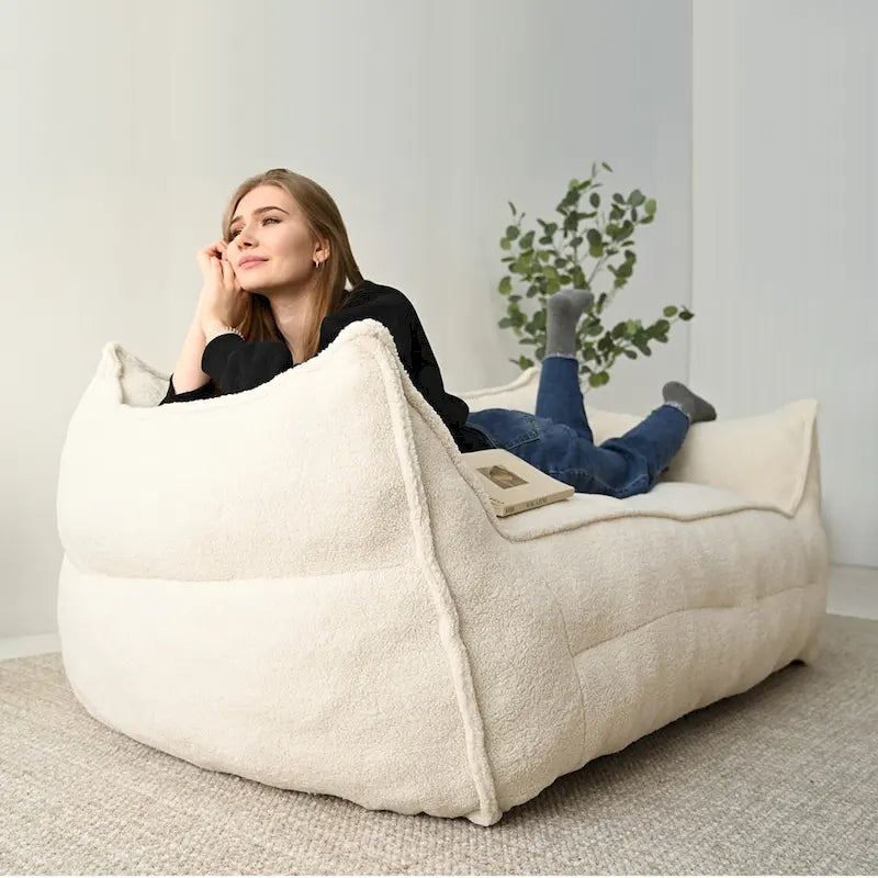 Divano a sacco 2 posti in tessuto orsetto finto pelliccia, poltrona a sacco pigra