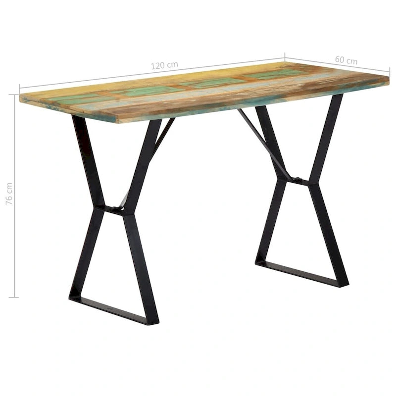 Tavolo da pranzo in legno massello di recupero con gambe in ferro — 47,2 x 23,6 x 29,9