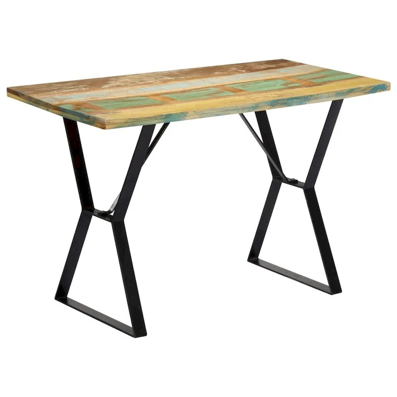 Tavolo da pranzo in legno massello di recupero con gambe in ferro — 47,2 x 23,6 x 29,9