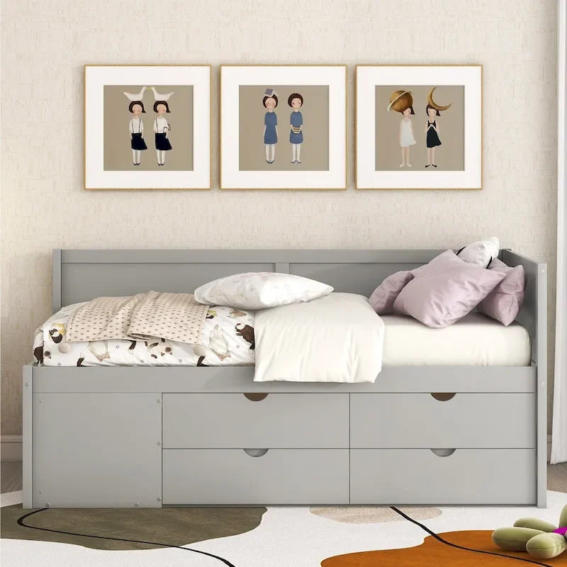 Letto a giorno singolo con cassetti e ripiani