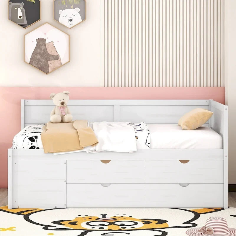 Letto a giorno singolo con cassetti e ripiani