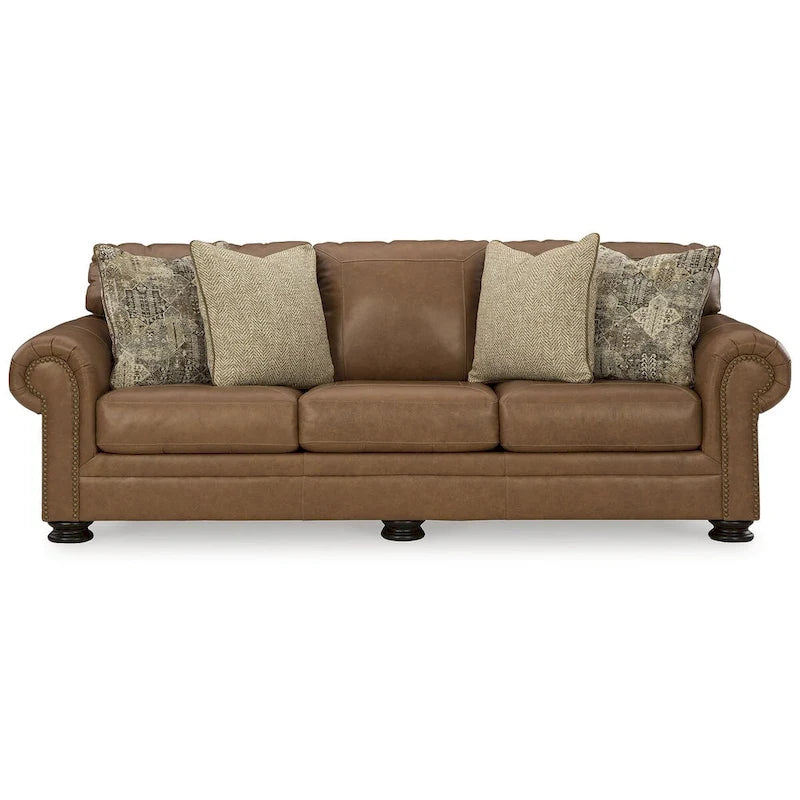 Divano Letto Queen Size con Vera Pelle Fiore e Materasso Pieghevole — 101L x 40P x 40A