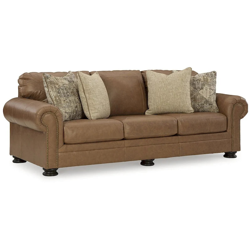 Divano Letto Queen Size con Vera Pelle Fiore e Materasso Pieghevole — 101L x 40P x 40A