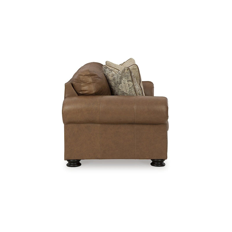 Divano Letto Queen Size con Vera Pelle Fiore e Materasso Pieghevole — 101L x 40P x 40A
